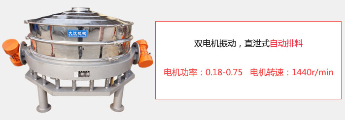 雙電機振動，直泄式自動排料電機功率：0.18-0.75   電機轉(zhuǎn)速：1440r/min。